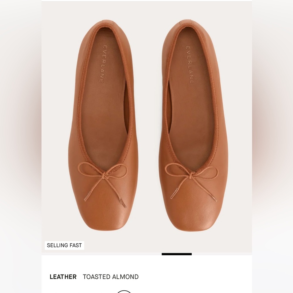 EXC LN EVERLANE The Day Ballet Flat Cognac Brown Toasted Almond 8.5 Square Toe - Picture 3 of 11